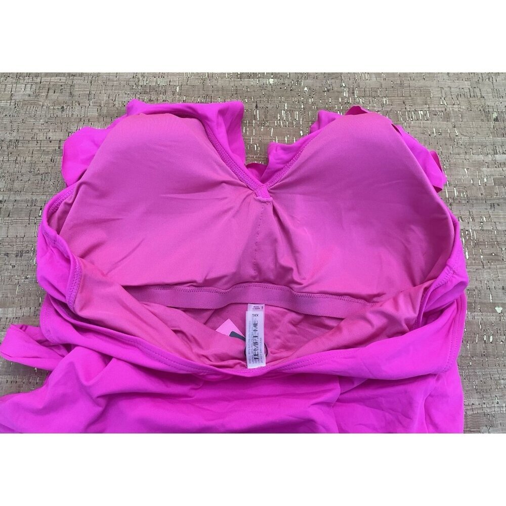 Tempt Me Hot Pink High Neck Plunge Keyhole Ruched One Piece Swimsuit Size XXL - Picture 5 of 6